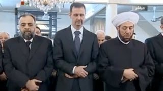 Syrian President Bashar alAssad attends Eid prayers during ceasfire [upl. by Anairda]