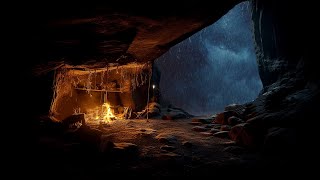 Deep Sleep in a Cozy Rainy Thunder Cave  Bonfire Sounds and for Stress Relief Peaceful Deep Sleep [upl. by Ramahs]