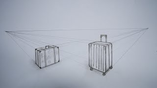 how to draw suitcase luggage in 2 point perspective  easy [upl. by Sanborne53]