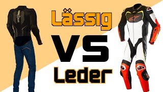 LÄSSIG VS LEDER  Protektorenjacke Motorradjeans Lederkombi  Vergleich  MotoVlog [upl. by Renado]