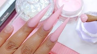 STILETTO ACRYLIC NAILS FOR BEGINNERS HOW TO SHAPE STILETTO NAILS PIGMENT NAIL ART [upl. by Bej589]