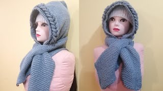 GORRO CAPUCHA con cuello bufanda tejido a dos agujas parte 1 [upl. by Birkett]