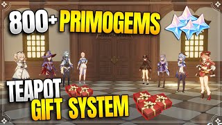 Free 800 Primogems Up to 1280  Teapot Gift System Guide 【Genshin Impact】 [upl. by Alyt]