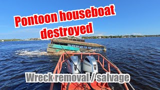 Pontoon Houseboat Destroyed During Hurricane Milton  Wreck Removal  Salvage Work and Disposal [upl. by Vargas]