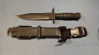 Ontario 493 M9 Bayonet amp Scabbard Black Model 6143 [upl. by Aerdnas289]