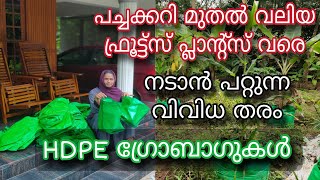 പച്ചക്കറി മുതൽ വലിയ ഫ്രൂട്ട്സ് പ്ലാന്റ്സ് വരെ നടാൻ പറ്റുന്ന വിവിധ തരം HDPE ഗ്രോബാഗുകൾ  HDPE Growbag [upl. by Cirenoj246]