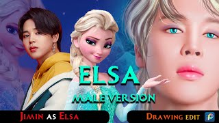 Jimin as Disneys Elsa From Frozen Amazing BTS Drawing Edit with Ibis paint bts jimin [upl. by Etnuad928]