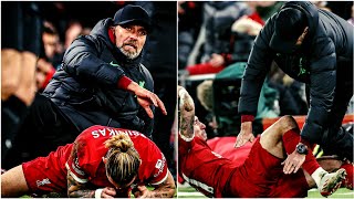 Tsimikas injured after collision with Jurgen Klopp  Liverpool vs Arsenal [upl. by Redleh]