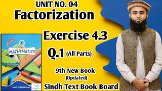 Exercise 43 Unit 4 Factorization Class 9 New Mathematics Book Sindh Board Q1 All Parts [upl. by Serge]