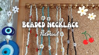 DIY náhrdelníky z korálků  CHERRY AND FLOWER BEADED NECKLACE TUTORIAL [upl. by Zurn]