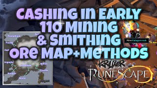 Cashing in Early 110 Mining and Smithing  Ore Map  Methods  Selling  Runescape 3 [upl. by Ilbert]