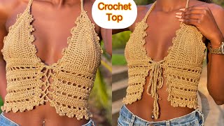 Crochet Front Tie Top  Crochet Bralette crochettop [upl. by Notlrahc]