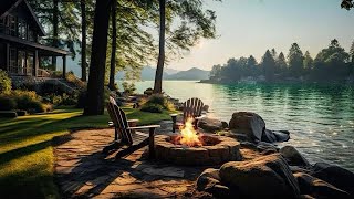 Morning Lakeside Ambience Relaxing Campfire to Relax Study amp Stress Relief [upl. by Acirehs]