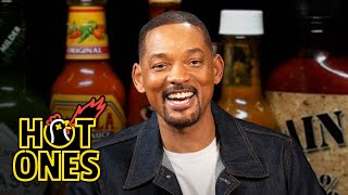 Will Smith Cant See While Eating Spicy Wings  Hot Ones [upl. by Noonberg433]