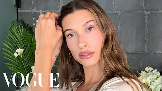 Hailey Biebers Date Night Skin Care amp Makeup Routine  Beauty Secrets  Vogue [upl. by Glassco]