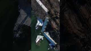 Drone footage of railcars in Hoosic River after train derailment [upl. by Rosanne587]