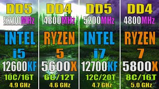 INTEL i5 12600KF vs RYZEN 5 5600X vs INTEL i7 12700KF vs RYZEN 7 5800X  DDR4 vs DDR5 [upl. by Tena]