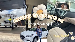 DECORATE MY CAR WITH ME🌼  deep cleaning it 🫧 [upl. by Nodgnal180]