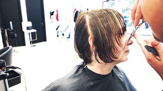 AMAZING ANTI AGE HAIRCUT  SHORT LAYERED BOB WITH BANGS [upl. by Daveda868]