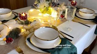 Christmas Table Decorations  WINTER TABLESCAPE  Cooking and Cups [upl. by Yenhoj]