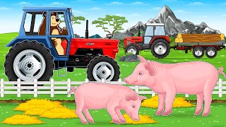 Farmer Hardwork Tractor and Pig Transport on Trailer  Building a Pigsty  Vehicles Farm Animated [upl. by Sonahpets83]