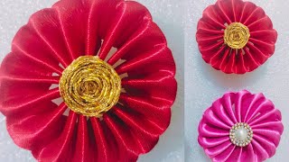 DIY Ribbon flowers  how to make satin ribbon flowers  flower makingdiycraftysewing [upl. by Zeuqcaj303]