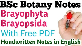 Brayophyta Brayopsida  BSc Botany Handwritten Notes in English with Free Pdf [upl. by Zoba]