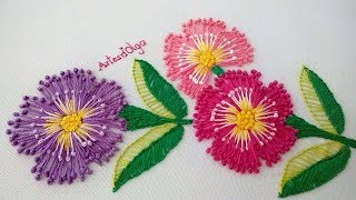 Hand Embroidery Pistil stitch flowers  Bordado a mano Flores en puntada pistilo  ArtesdOlga [upl. by Enial]