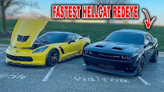 1000HP HELLCAT REDEYE RACES 1000HP CORVETTE Z06 [upl. by Hamil23]