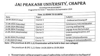 Jp University Bed 1st year Exam date out 2024 ।। jai prakash Bed 1st year exam programme out 202325 [upl. by Hailey]