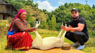 HUGE Mutton Curry In Nepali Village 40kg Goat🇳🇵 [upl. by Enirual509]