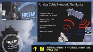 Rahul Sasi  Security vulnerabilities in DVB C networks  Ekoparty 2014 [upl. by Atnauqal]