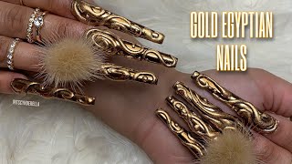 WATCH ME WORK GOLD EGYPTIAN NAILS  DEARRA INSPIRED NAILS [upl. by Vogele]