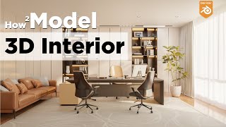 How to make 3D interior office in blender Tutorial  Free Models [upl. by Urbanus]