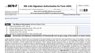 IRS Form 8879F walkthrough IRS efile Signature Authorization for Form 1041 [upl. by Aram]