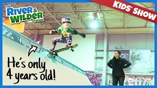 SKATEBOARDING 4 YEAR OLD SKATER FIRST TIME ON HALFPIPE [upl. by Hnirt]