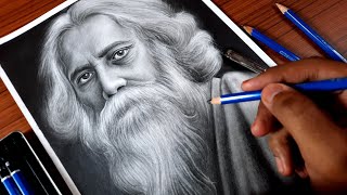 Rabindranath Tagore drawing Pencil sketch How to draw Rabindranath Tagore Sanju Arts [upl. by Heins]