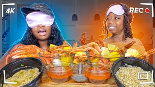 BLINDFOLDED SEAFOOD BOIL CHALLENGE W BLOVES SMACKALICIOUS SAUCE [upl. by Glialentn]