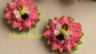 Kanzashi Bees Clips Tutorial DIY Канзаши Заколки Цветы из лент МК [upl. by Annoek]