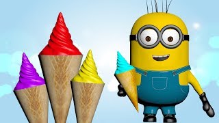 Learn Colors with Minion Eat Ice Cream for Children  3D Nursery Rhymes for Kids [upl. by Lebiram]