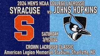 2024 Lacrosse Johns Hopkins vs Syracuse Full Game 3924 Men’s College Lacrosse [upl. by Michaeu]