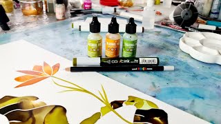 🌼 Alcohol Ink Painting  Markers and Posca Pencil 257 [upl. by Nesnar]