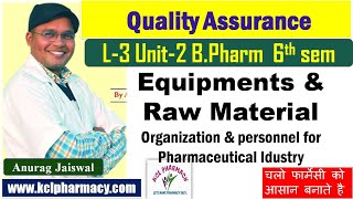 Equipment amp Raw Material  L3 Unit2  Pharmaceutical Quality Assurance 6th sem [upl. by Yennaiv]