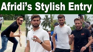 Shahid Afridi and Shaheen Afridi entry at cricket academy [upl. by Tezil]