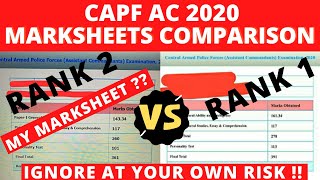 CAPF AC 2020 MARKSHEET COMPARISON  UPSC CAPF TOPPER MARKSHEET  UPSC CAPF TOPPER MARKS capfac2022 [upl. by Irvine]