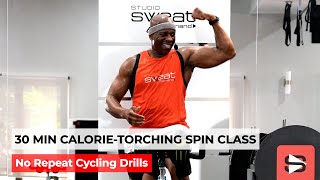 30 Min Spin Class  Calorie Torcher No Repeat Cycling Drills [upl. by Alejandro]