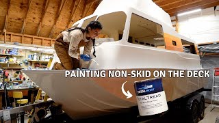 Painting NonSkid on boat deck with TotalBoat TotalTread — SeaCamper Renovation EPISODE 5 [upl. by Devlen]