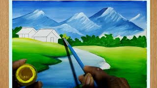 how to draw beautiful scenery painting with poster colorposter color scenery painting step by step [upl. by Esnohpla]