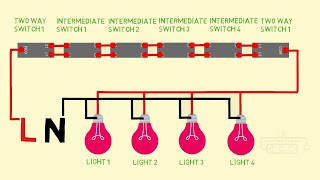 intermediate switch and two way switch multiple light connection [upl. by Hesta]