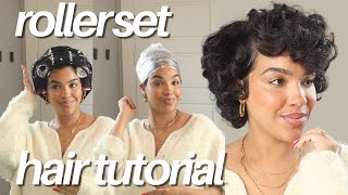 Rollerset Hair Tutorial On Short Natural Hair BEGINNER FRIENDLY  Rollerwrap Tutorial [upl. by Vitkun]